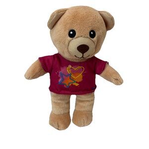 Build A Bear Buddy Small Tan Bear 8" Zipper on Back Heart Star Shirt Pink Plush